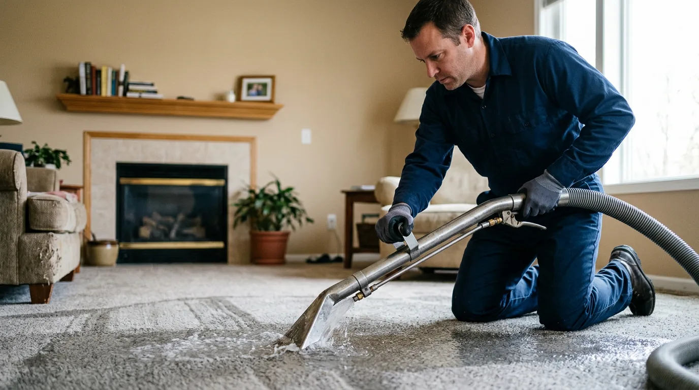 Water damage restoration technician working near Aurora, NY